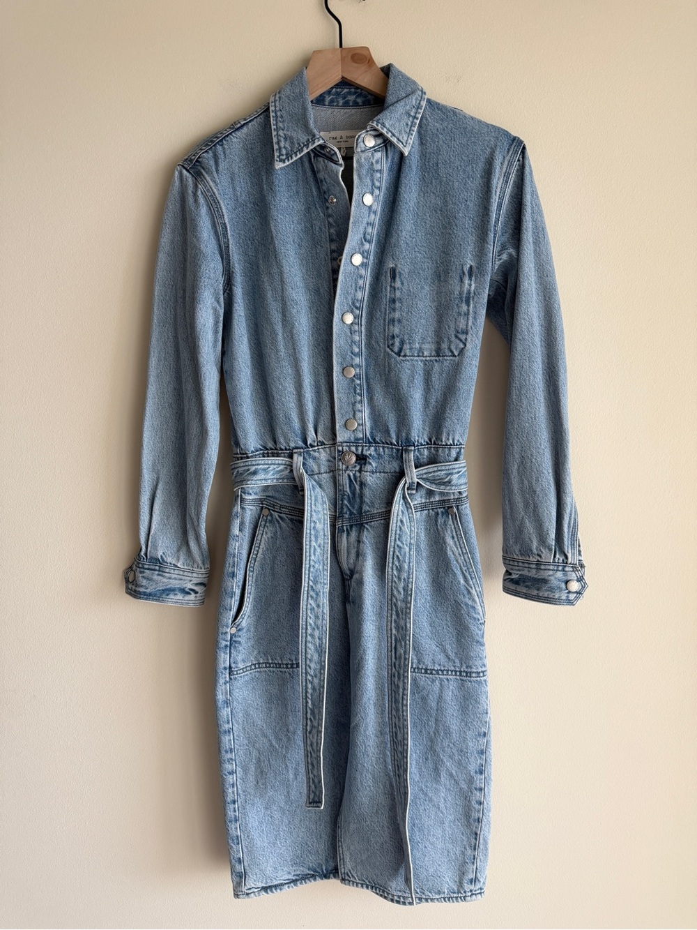 Rag & Bone Mia Denim Shirt Dress XS Clean Lou Belted Snap Front Midi 100% Cotton - Picture 4 of 12